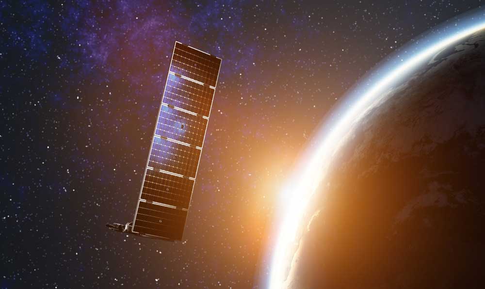 Internet Starlink satellite in space near Earth