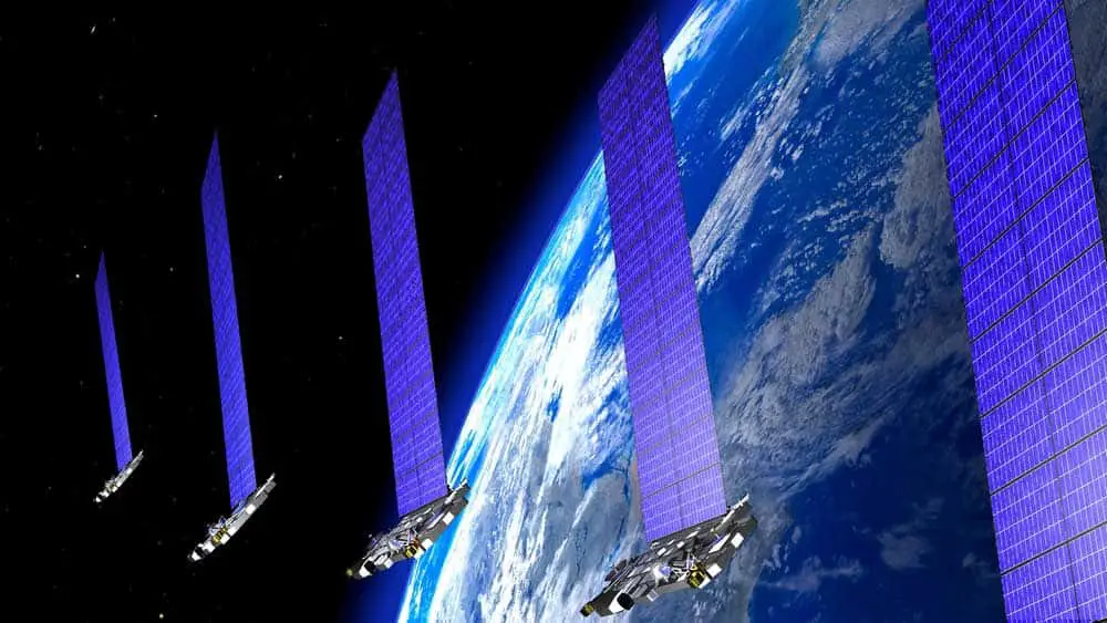 Trail of satellites in low earth orbit