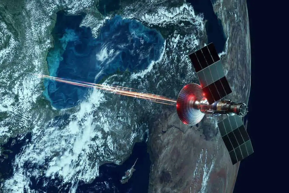 A satellite with laser beams 