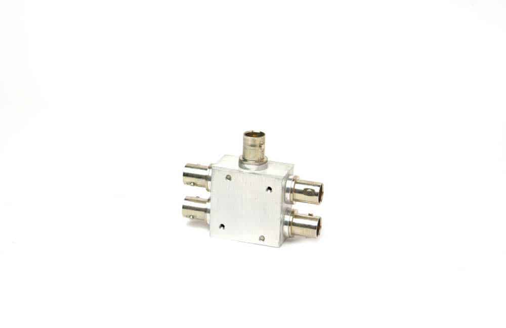 A 4-way radio signal splitter