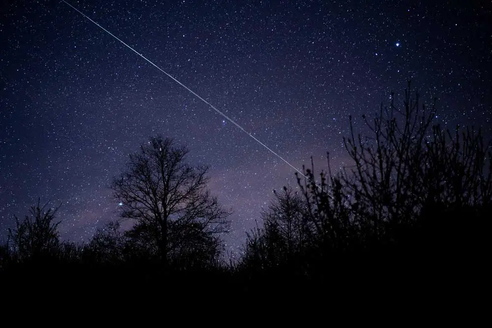 Starlink satellites on a night sky view 